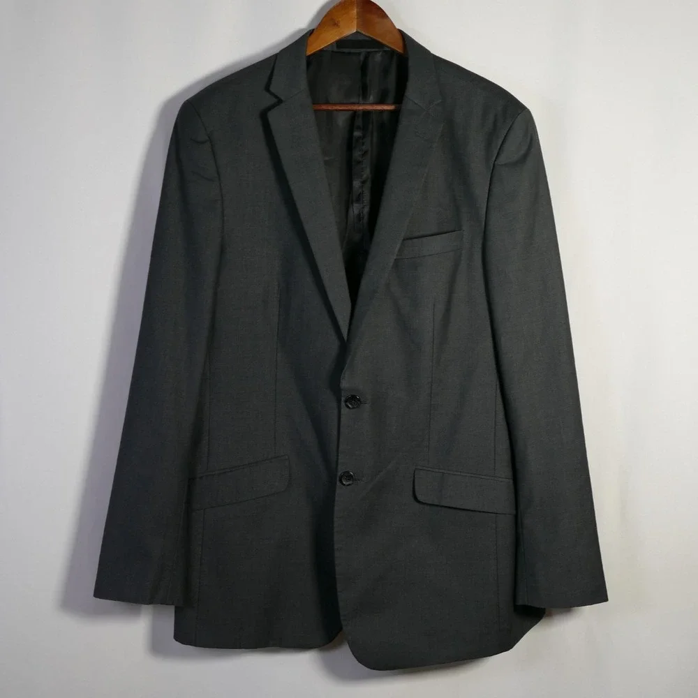 Kenneth Cole Reaction Mens Single Breasted Blazer Size 42L Gray Corporate Career